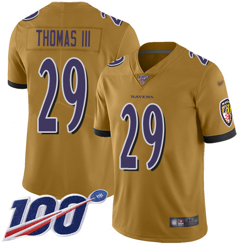 Ravens #29 Earl Thomas III Gold Men's Stitched Football Limited Inverted Legend 100th Season Jersey