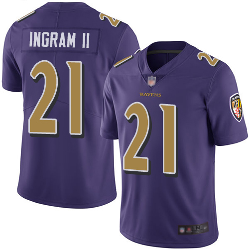 Ravens #21 Mark Ingram II Purple Men's Stitched Football Limited Rush Jersey