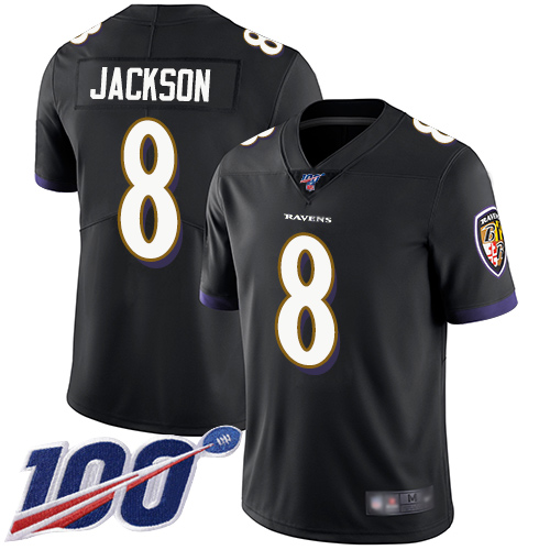 Ravens #8 Lamar Jackson Black Alternate Men's Stitched Football 100th Season Vapor Limited Jersey Ravens #8 Lamar Jackson Black Alternate Men's Stitched Football 100th Season Vapor Limited Jersey