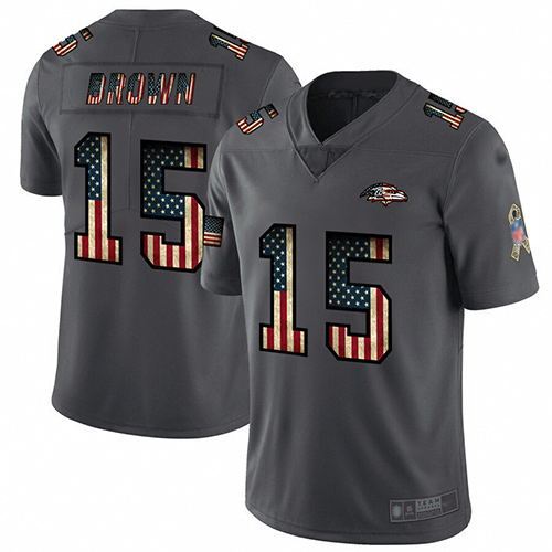 Ravens #15 Marquise Brown Carbon Black Men's Stitched Football Limited Retro Flag Jersey