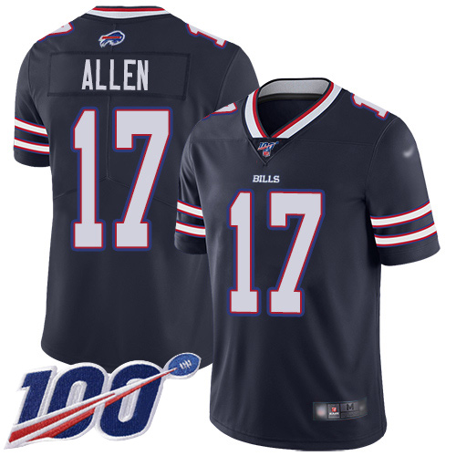 Bills #17 Josh Allen Navy Men's Stitched Football Limited Inverted Legend 100th Season Jersey