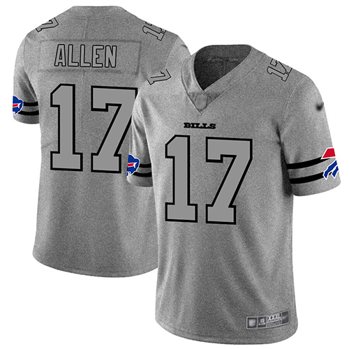 Bills #17 Josh Allen Gray Men's Stitched Football Limited Team Logo Gridiron Jersey