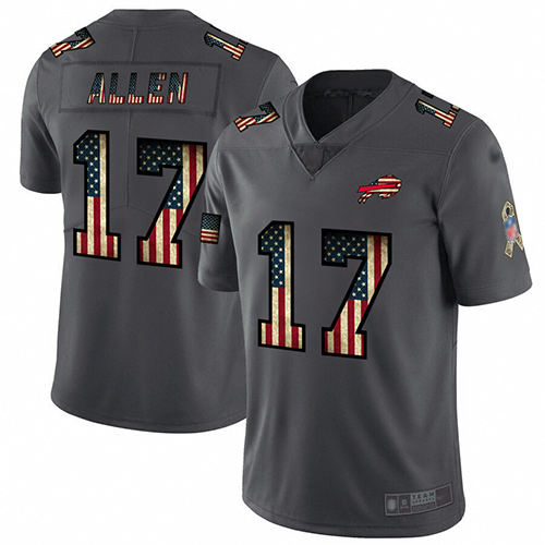 Bills #17 Josh Allen Carbon Black Men's Stitched Football Limited Retro Flag Jersey