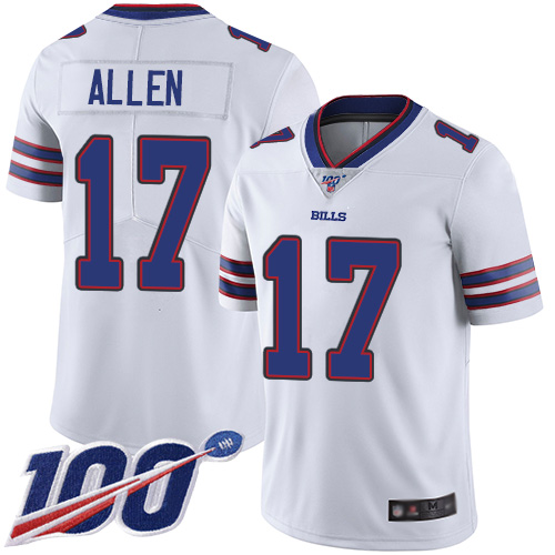 Bills #17 Josh Allen White Men's Stitched Football 100th Season Vapor Limited Jersey