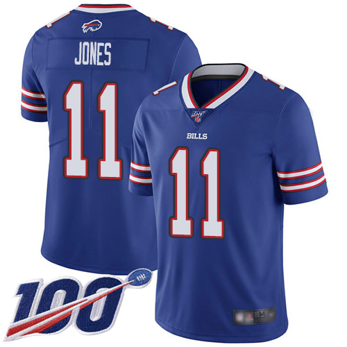 Bills #11 Zay Jones Royal Blue Team Color Men's Stitched Football 100th Season Vapor Limited Jersey
