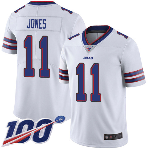 Bills #11 Zay Jones White Men's Stitched Football 100th Season Vapor Limited Jersey