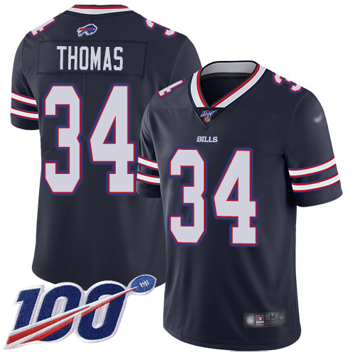 Bills #34 Thurman Thomas Navy Men's Stitched Football Limited Inverted Legend 100th Season Jersey