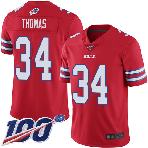 Bills #34 Thurman Thomas Red Men's Stitched Football Limited Rush 100th Season Jersey