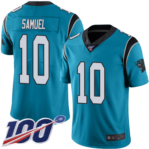 Panthers #10 Curtis Samuel Blue Alternate Men's Stitched Football 100th Season Vapor Limited Jersey