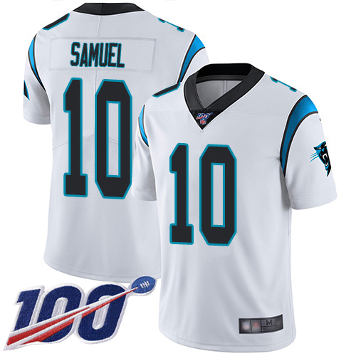 Panthers #10 Curtis Samuel White Men's Stitched Football 100th Season Vapor Limited Jersey