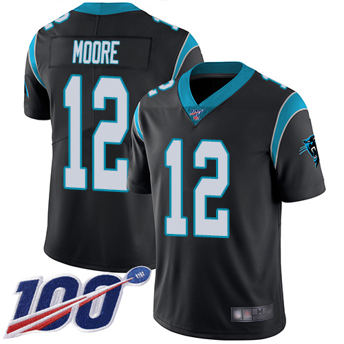 Panthers #12 DJ Moore Black Team Color Men's Stitched Football 100th Season Vapor Limited Jersey