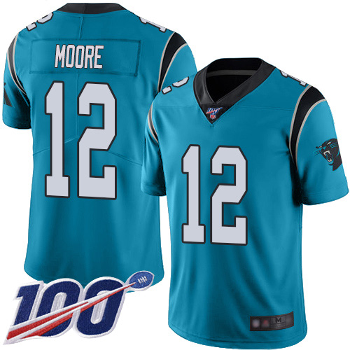Panthers #12 DJ Moore Blue Alternate Men's Stitched Football 100th Season Vapor Limited Jersey