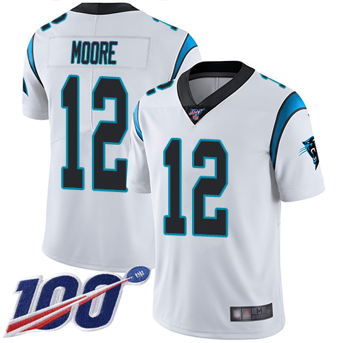 Panthers #12 DJ Moore White Men's Stitched Football 100th Season Vapor Limited Jersey