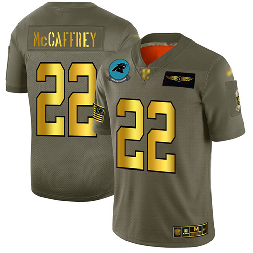 Panthers #22 Christian McCaffrey Camo/Gold Men's Stitched Football Limited 2019 Salute To Service Jersey