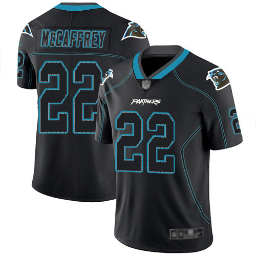 Panthers #22 Christian McCaffrey Lights Out Black Men's Stitched Football Limited Rush Jersey