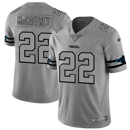Panthers #22 Christian McCaffrey Gray Men's Stitched Football Limited Team Logo Gridiron Jersey