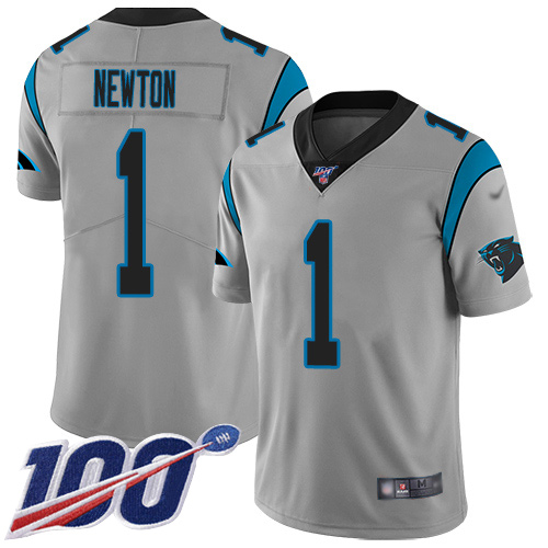 Panthers #1 Cam Newton Silver Men's Stitched Football Limited Inverted Legend 100th Season Jersey
