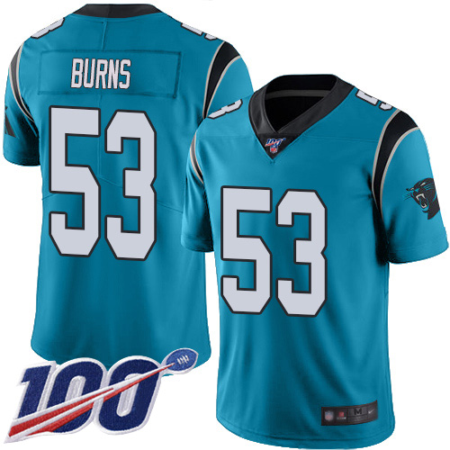 Panthers #53 Brian Burns Blue Men's Stitched Football Limited Rush 100th Season Jersey