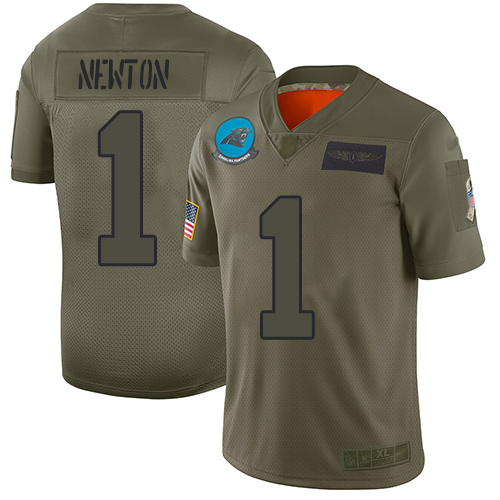 Panthers #1 Cam Newton Camo Men's Stitched Football Limited 2019 Salute To Service Jersey