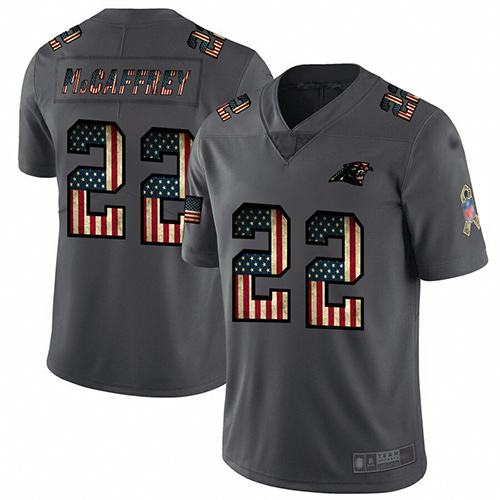 Panthers #22 Christian McCaffrey Carbon Black Men's Stitched Football Limited Retro Flag Jersey