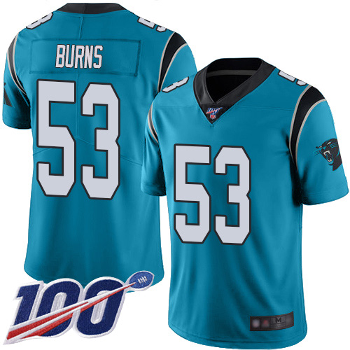 Panthers #53 Brian Burns Blue Alternate Men's Stitched Football 100th Season Vapor Limited Jersey