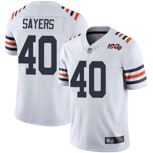 Bears #40 Gale Sayers White Alternate Men's Stitched Football Vapor Untouchable Limited 100th Season Jersey