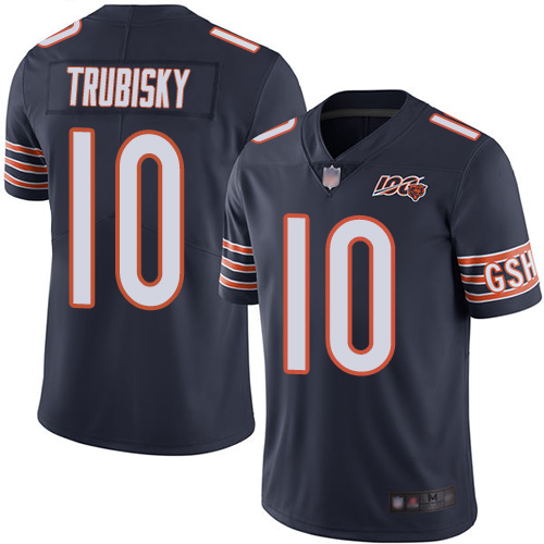 Bears #10 Mitchell Trubisky Navy Blue Team Color Men's Stitched Football 100th Season Vapor Limited Jersey