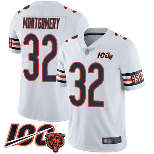 Bears #32 David Montgomery White Men's Stitched Football 100th Season Vapor Limited Jersey