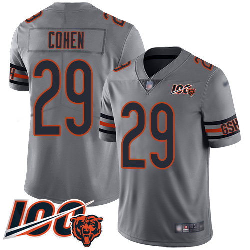 Bears #29 Tarik Cohen Silver Men's Stitched Football Limited Inverted Legend 100th Season Jersey