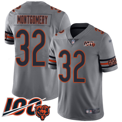 Bears #32 David Montgomery Silver Men's Stitched Football Limited Inverted Legend 100th Season Jersey
