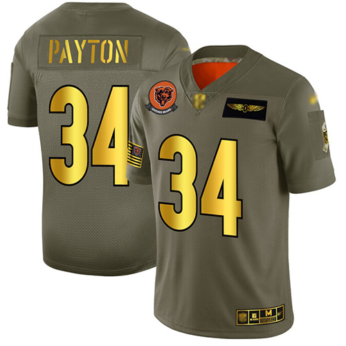 Bears #34 Walter Payton Camo/Gold Men's Stitched Football Limited 2019 Salute To Service Jersey