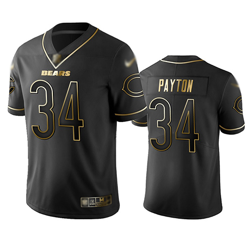 Bears #34 Walter Payton Black Men's Stitched Football Limited Golden Edition Jersey