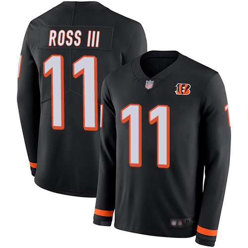 Bengals #11 John Ross III Black Team Color Men's Stitched Football Limited Therma Long Sleeve Jersey