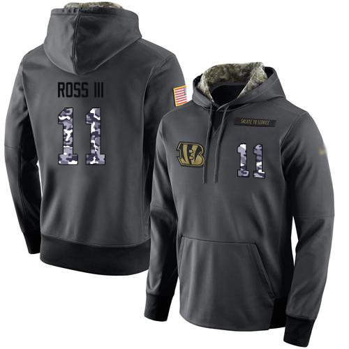 Football Men's Cincinnati Bengals #11 John Ross III Stitched Black Anthracite Salute to Service Player Performance Hoodie