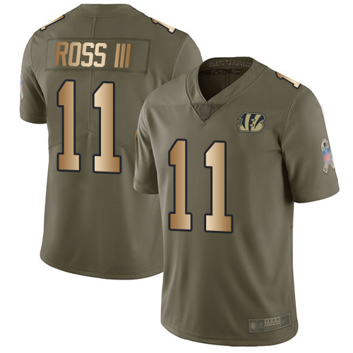 Bengals #11 John Ross III Olive/Gold Men's Stitched Football Limited 2017 Salute To Service Jersey