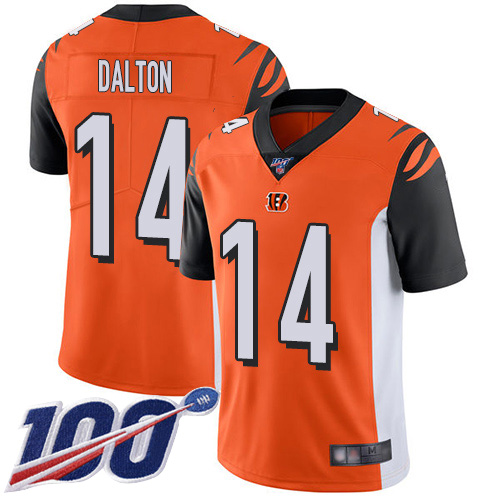 Bengals #14 Andy Dalton Orange Alternate Men's Stitched Football 100th Season Vapor Limited Jersey