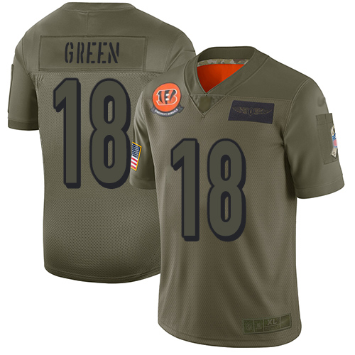 Bengals #18 A.J. Green Camo Men's Stitched Football Limited 2019 Salute To Service Jersey