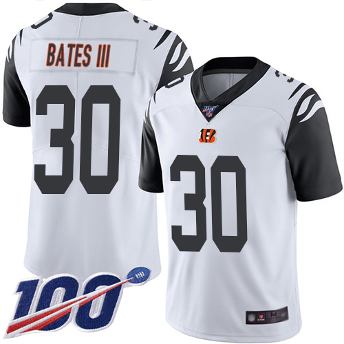 Bengals #30 Jessie Bates III White Men's Stitched Football Limited Rush 100th Season Jersey