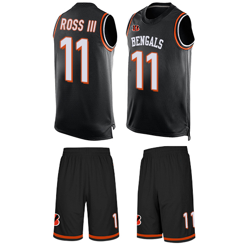 Bengals #11 John Ross III Black Team Color Men's Stitched Football Limited Tank Top Suit Jersey