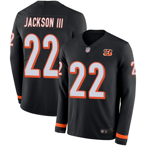 Bengals #22 William Jackson III Black Team Color Men's Stitched Football Limited Therma Long Sleeve Jersey