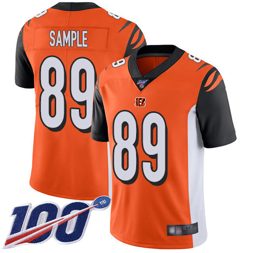 Bengals #89 Drew Sample Orange Alternate Men's Stitched Football 100th Season Vapor Limited Jersey