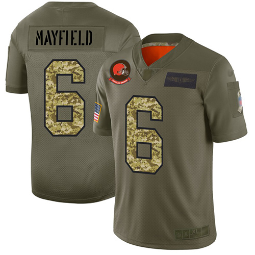 Browns #6 Baker Mayfield Olive/Camo Men's Stitched Football Limited 2019 Salute To Service Jersey