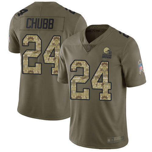 Browns #24 Nick Chubb Olive/Camo Men's Stitched Football Limited 2017 Salute To Service Jersey