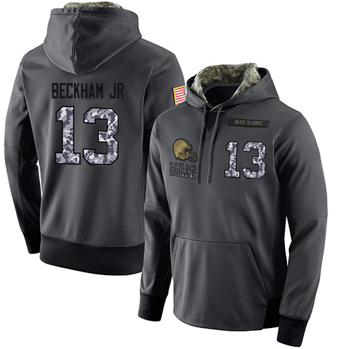 NFL Men's Nike Cleveland Browns #13 Odell Beckham Jr Stitched Black Anthracite Salute to Service Player Performance Hoodie