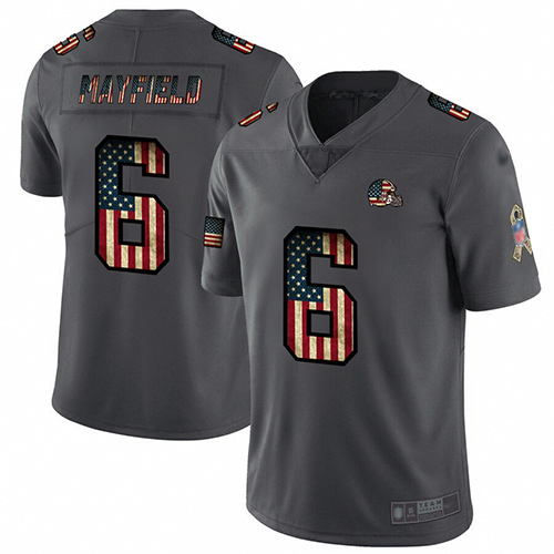 Browns #6 Baker Mayfield Carbon Black Men's Stitched Football Limited Retro Flag Jersey