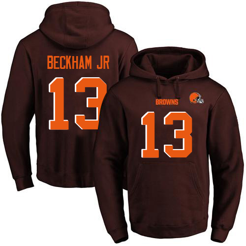 Nike Browns #13 Odell Beckham Jr Brown Name & Number Pullover NFL Hoodie