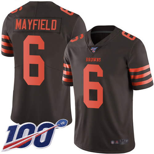 Browns #6 Baker Mayfield Brown Men's Stitched Football Limited Rush 100th Season Jersey