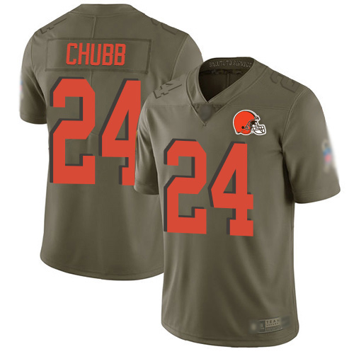 Browns #24 Nick Chubb Olive Men's Stitched Football Limited 2017 Salute To Service Jersey