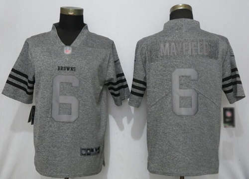 Browns #6 Baker Mayfield Gray Men's Stitched Football Limited Gridiron Gray Jersey
