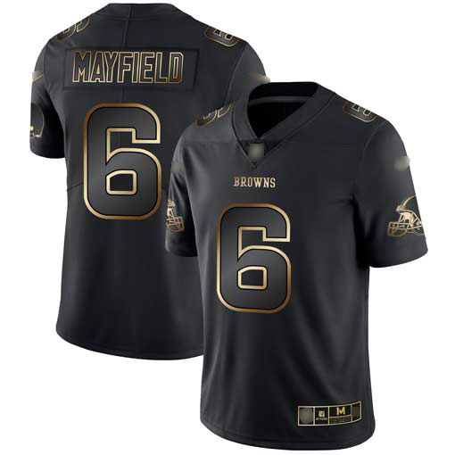 Browns #6 Baker Mayfield Black/Gold Men's Stitched Football Vapor Untouchable Limited Jersey Browns #6 Baker Mayfield Black/Gold Men's Stitched Football Vapor Untouchable Limited Jersey
